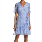 MELLODAY  Floral Ruffle Swiss Dot Wrap Dress, Size S- Blue Blush Floral Nordstrom Photo 1