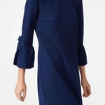 Club Monaco Crepe Shift Dress 3/4 Bell Ruffle Sleeves 2 Cocktail Event Navy Blue Photo 0