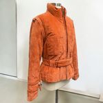 Vintage Suede Leather Embroidered Flame Belted Coat Jacket In Orange Size XL Photo 2