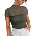NWT REORIA Women’s Gray Green Sheer Mesh Ruched Bodysuit – XL Photo 1