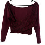 American Eagle Outfitters Women's Shirt Top Large Burgundy Maroon Lace Crop Photo 0