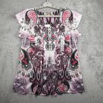 One World Energe by Shirt Blouse L Embellished Brown Beige Floral Y2K Fairy Photo 1