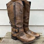 Stetson  Brown Strappy Leather round toe side zip riding cowgirl western boots Photo 0