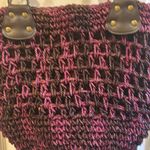 PURPLE/DEEP PINK BLACK COLORED STRAW LIKE BAG PINK BROWN BEADS ON CHAIN HANDLES Purple Photo 1