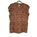 None Women’s Casual Leopard Print Cap Sleeve Ruffle Neck Loose Babydoll Shirt Photo 7