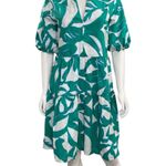 Chico's Tiered Dress Puff Sleeve V-Neck Green White Leaf Print Summer Casual Cute size 8 Photo 6