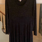 90s VINTAGE Black Lurex Babydoll Mini Dress Size Large/10 Long Sleeve Glitter Photo 0