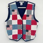 Victoria Jones Womens Vintage 90s Patriotic July 4 Americana Quilted Vest Size L Blue Size L Photo 0