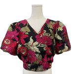 Jealous Tomato Floral Puff Sleeve Wrap Top Small Love You More Black, Pink, Gold Photo 2
