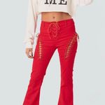 Edikted Red Lace-Up Flare Jeans Photo 0