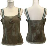 Khaki Cotton Beaded Strap Tank Top Turquoise Detail Boho Lagenlook Fairy Small Green Photo 1