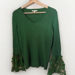 Cato  Kelly Green Ribbed Knit V-Neck Trumpet Lace Cuffs Elegant Classy Sweater XL Photo 1