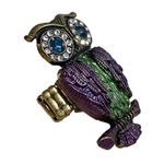 Vintage Boho Owl Ring Purple Green Rhinestone Adjustable Stretch Bronze Tone Photo 1