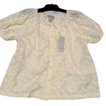 Calypso St. Barth NWT  Womens L Eyelet Blouse Puff Sleeve Pale Yellow Cottagecore Photo 0
