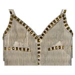 NWT Mandalay Cream Ivory Gold Beaded Fringe Midi Evening Cocktail Dress Womens 6 Photo 4