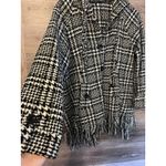For Cynthia  jacket Fringe Sz M Houndstooth Hooded Pockets Black White Classic Photo 2
