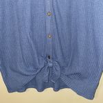 MIHOLL XXL short sleeve blue waffle knit v neck button down tie front loose knot Photo 4