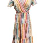 J.Crew Retro Rainbow Gingham Short Sleeved Faux Wrap Midi Dress Size 2 Photo 1