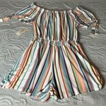Derek Heart  Vibrant Orange and GREEN short Romper with Vertical Stripes Photo 2