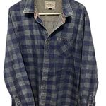 Flag and anthem blue plaid denim long sleeve button down shirt size xl Photo 0