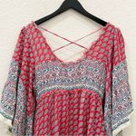 Free People Red/Blue Heart of Gold Babydoll Kaftan Tunic Boho Mini Dress Size XS Photo 8