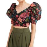 C/MEO COLLECTIVE  Digress Top White And Pink Floral Tropical Cropped Puff Sleeve Photo 0