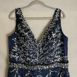 Navy Blue Lace‎ Fit And Flare Dress Silver Sequins Size XL Party Cocktail Glam Photo 2