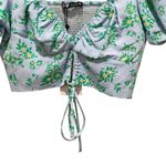 ZARA Floral Puff Sleeve Ruched Crop Top Blue Womens Size Medium NWT Photo 1