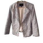 Banana Republic Banana Republic Tweed Blazer Jacket Blue Multi Fringe Trim Open Front Career Photo 1