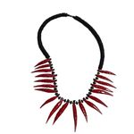 Wood Red Hot Chili Pepper Statement Necklace & Dangle Earrings Jewelry Set Vtg Photo 2