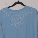 Soft Surroundings  Womens Tunic Dress Ice Blue Floral V Neck Metallic Eyelets L Photo 6