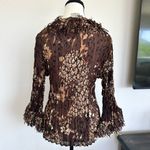Agora Brown Tan Ruched Ruffled Blouse Size M Photo 1