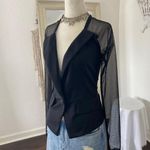 Wet Seal  Vintage Office Siren Black Semi Sheer Mesh Rhinestone Button Blazer S Photo 4