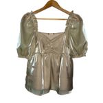 Altar'd State  Metallic Puff Sleeve Square Neck Babydoll Top Women Size Medium Photo 1