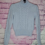 VANESSA BRUNO MARLED BABY BLUE CABLE KNIT THICK WOOL BLEND TURTLENECK SWEATER XS Photo 0