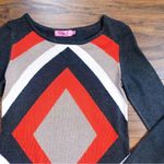 Eliza J  • Diamond Pattern sweater dress grey orange tan knit long sleeve Photo 4