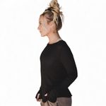 Three Bird Nest Black Waffle Knit Thumbhole Sleeve Top Women's Photo 2