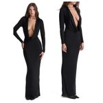 House Of CB Saskia Plunge Long Sleeve Jersey Gown Size Medium Photo 13