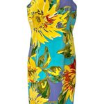 David Meister  Yellow Blue Purple Sunflowers Floral Sheath Sleeveless Dress sz 4 Photo 0