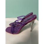 PUBLIC DESIRE Women's Size 4 Square Toe Mule Sandals Purple Clear Heel S Photo 4