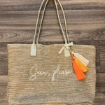 Vacation Beach Sun Tote Bag Raffia with Tassels Tan Photo 0