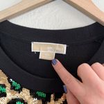 Michael Kors Michael Sequin Gold and Green Leopard Print Black Sweatshirt 0X Photo 6