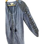 Anthropology‎ Valiante Blue Denim Embroidered Button Up Shirt Dress Sz 0 Tassels Photo 2