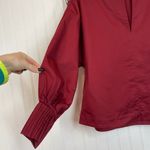 Mango  MNG Women’s Burgundy 100% Cotton Split Neck Long Sleeve Blouse Size 4 Photo 1