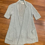 Moth Cardigan Womens Small Mint Green Cotton Linen Open Front Crochet Knit Long Green Photo 0