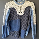 Sea New York Women's Patchwork Henley Sweater Size S Blue Photo 0