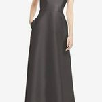 Alfred Sung NWT Caviar Gray High Neck Cut Out Satin Dress Size 2 Photo 0
