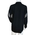 T Tahari Shirt Womens Medium Black Popover Top Lace Insert Neutral Minimalist Photo 3