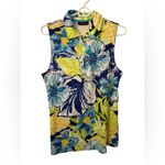 Rafaella  Sleeveless Quarter Zip Polo Blue Tropical Hibiscus NWOT Photo 0