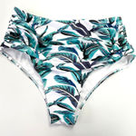 SheIn  Womens Bikini Bottom Size 0XL (12) High Rise Tropical Beachy Summer Blue‎ Photo 0